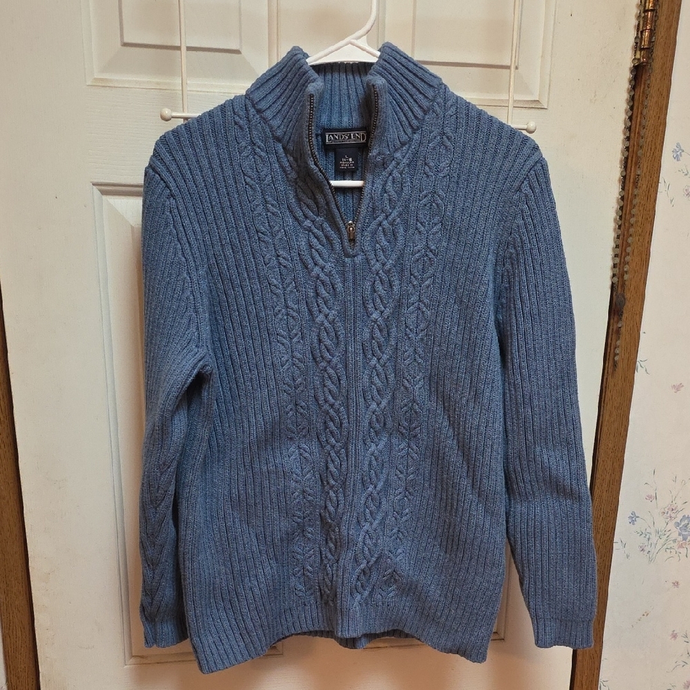 Lands' End Women's Blue Zip Up Sweater